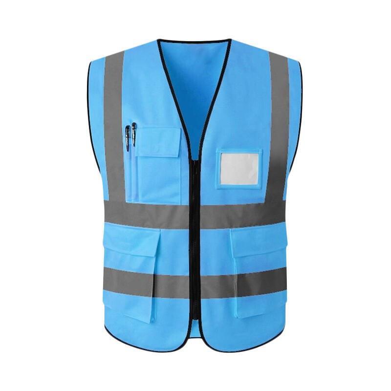 6 Pieces Safety Vest Blue Reflective Vest Multi-Pocket Safety Suit Construction Worker Traffic Sanitation Protection Cloth - Blue