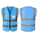 6 Pieces Safety Vest Blue Reflective Vest Multi-Pocket Safety Suit Construction Worker Traffic Sanitation Protection Cloth - Blue