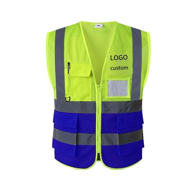 Mesh Breathable Reflective Vest Multi-Color Vest Traffic Night Running Sanitation Construction Site Riding Protection Warning Clothing - Green + Blue