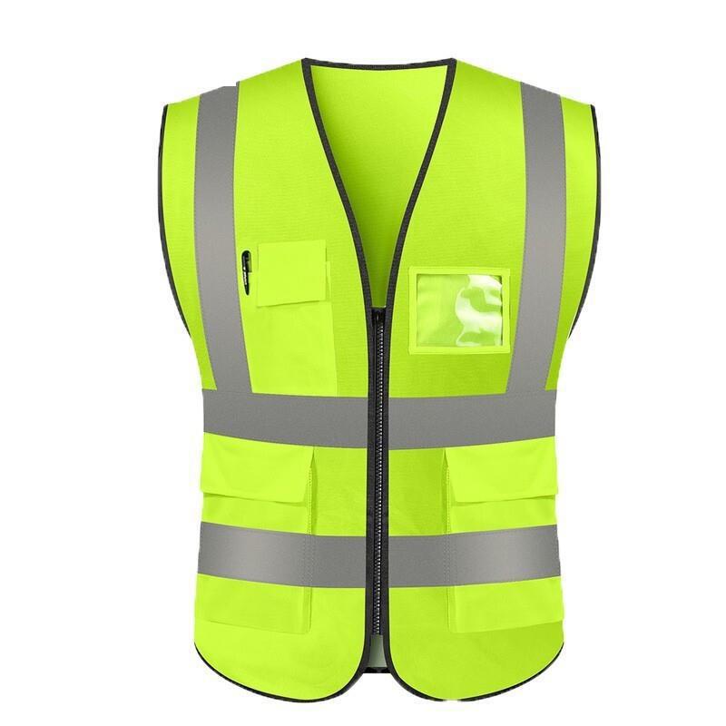 10 Pieces Yellow Green Reflective Vest Zipper Multi Pocket Reflective Vest Fluorescent Car Traffic Safety Warning Vest 4 Reflective Strips For Environmental Sanitation And Construction Workers Riding Safety Suit