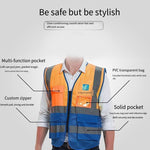 6 Pieces Zipper Multi Pocket Reflective Vest Car Traffic Safety Warning Vest Reflective Environmental Sanitation Construction Duty Riding Safety Suit Fluorescent Orange Blue Two Color