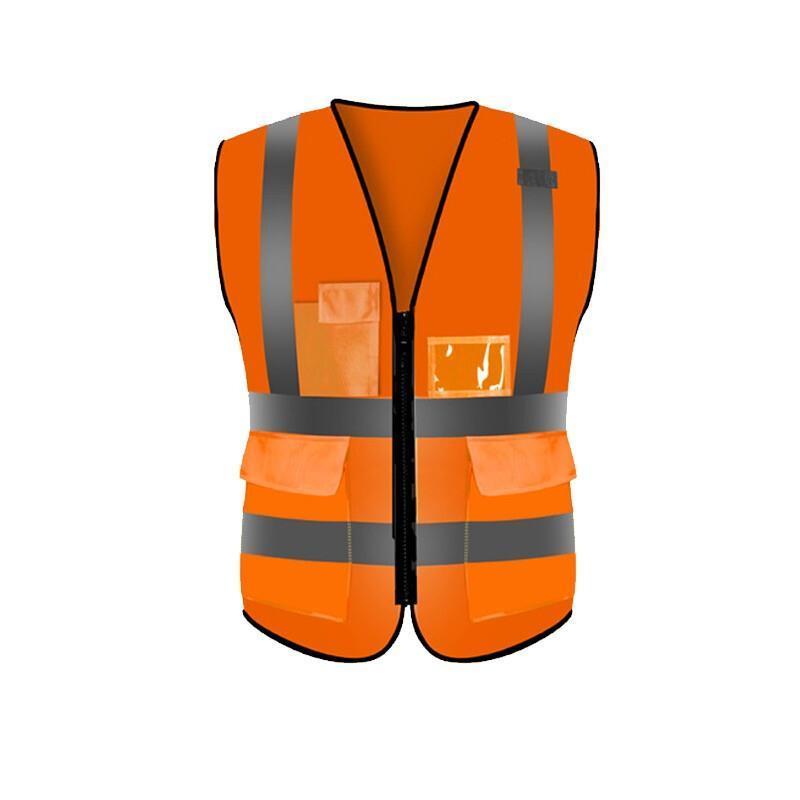 10 Pieces Reflective Vest Car Annual Inspection Safety Suit Sanitation Multi Pocket Construction Vest Orange