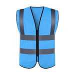 10 Pieces Reflective Vest Zipper Reflective Vest Fluorescent Blue Car Traffic Safety Warning Vest 4 Reflective Strips Environmental Sanitation Construction Duty Riding Safety Suit