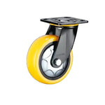 4 Inch Plate Swivel Caster 4pcs Pack with Double Ball Bearing Flat Bottom Heavy Duty Yellow Polyurethane (PU) Caster Universal Wheel - 4pcs