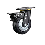 6 Pieces 8 Inch Flat Bottom Caster Wheels Double Brake Heavy Black High Elastic Natural Rubber (ER) Caster Universal Wheel