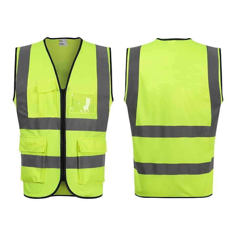 6 Pieces High Visibility Multi-Pocket Reflective Vest Zipper Safety Vest for Outdoor Night Working Riding Running