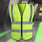 10 Pieces Reflective Vest Safety Protection Multi-Pocket Reflective Vest Zipper Fluorescent Vest Automobile Traffic Safety Warning Emergency Rescue Vest