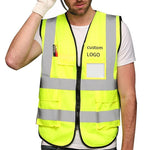 6 Pieces Reflective Vest Reflective Suit Cycling Traffic Construction Environmental Sanitation Vest (Multi Pocket Zipper Fluorescent Yellow Uniform Size)