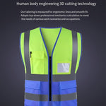 6 Pieces High Visibility Reflective Safety Vests with Pockets and Zipper Front 2 Highly Reflective Strips for Safety Working Running - Fluorescent Yellow+Blue