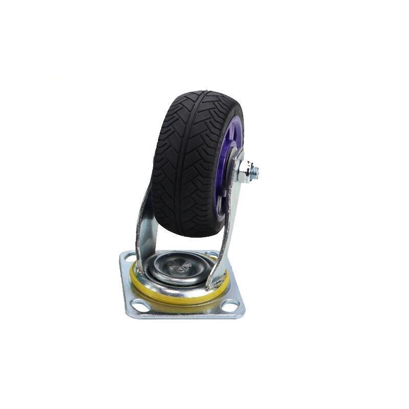 Caster Silent Solid Rubber Wheel Flat Wheelbarrow Wheel Heavy Caster 5 Inch Brake Wheel Black Purple