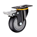 4Pcs 4-Inch Flat Bottom Plastic Casters with Double Brake Black Artificial Rubber Caster Medium Duty Universal Wheels - 4Pcs