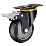 4Pcs 4-Inch Flat Bottom Plastic Casters with Double Brake Black Artificial Rubber Caster Medium Duty Universal Wheels - 4Pcs