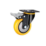 2.5-inch Flat Bottom Plastic Casters 4pcs Pack Double Brakes Orange Polyurethane Caster Medium Universal Wheels - 4pcs