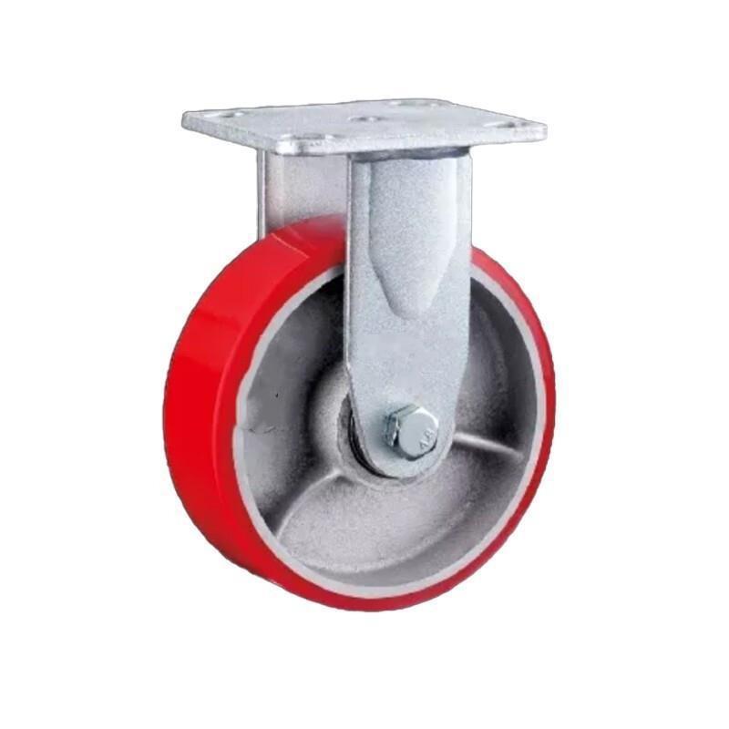 8 Pieces/Box 8 Inch Fixed Heavy Duty Casters Plane Iron Core Red Polyurethane Caster Directional Wheel