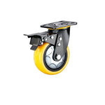 4 Sets 6 Inch Flat Bottom Caster Double Brake Heavy Duty Orange Yellow Polyurethane Caster Universal Wheel
