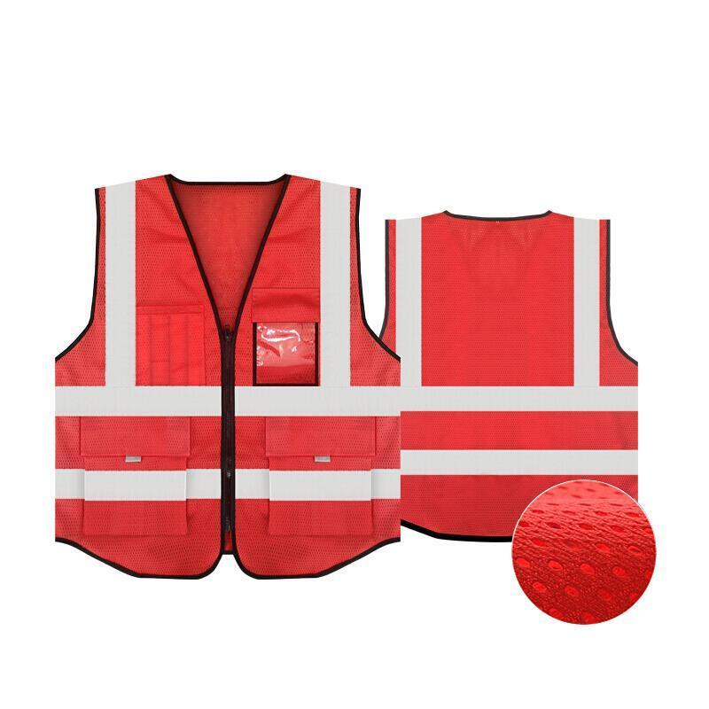 6 Pieces V-shape Collar Safety Vests with 8 Pockets Mesh Breathable Reflective Vest Construction Vehicle Reflective Clothing Traffic Security Clothing - Red