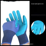 15 Pieces Labor Protection Gloves Embossed Anti Slip Wear Resistant Latex Labor Protection Gloves Flat Hanging Dipped Rubber Labor Protection Gloves Blue