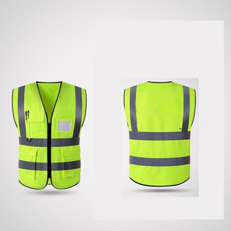 6 Pieces Highlight Multi Bag Reflective Vest, One Size Reflective Vest Vest, Fluorescent Yellow Green, Traffic Safety Command, Emergency Rescue, Night Running, Cycling Suit, Environmental Sanitation Duty Safety Suit Customization