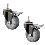 4 Sets 4 Inch Lead Screw Plastic Caster Double Brake Dark Gray Polyurethane (PU) Caster Medium Double Ball Bearing Universal Wheel