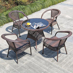 Outdoor Rattan Woven Folding Tables And Chairs Leisure Courtyard Five Or Three Piece Set  Sun Umbrella Combination 90 CM Rattan Square Table + Chair