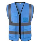 10 Pieces Lake Blue Multi Pocket Reflective Vest Traffic Protection Reflective Vest Warning Clothing Construction Road Maintenance