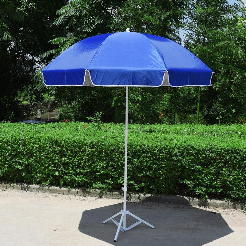 Outdoor Sun Umbrella Courtyard Sunshade Beach Fishing Thickened Large Folded 2m Silver Glue Blue Umbrella + Triangular Base