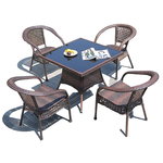 Outdoor Rattan Woven Folding Tables And Chairs Leisure Courtyard Five Or Three Piece Set  Sun Umbrella Combination 90 CM Rattan Square Table + Chair