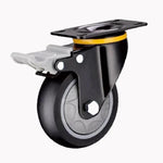 5 Inch Flat Bottom Plastic Double Brake Black Artificial Rubber Caster 4 Medium Universal Wheels / Set