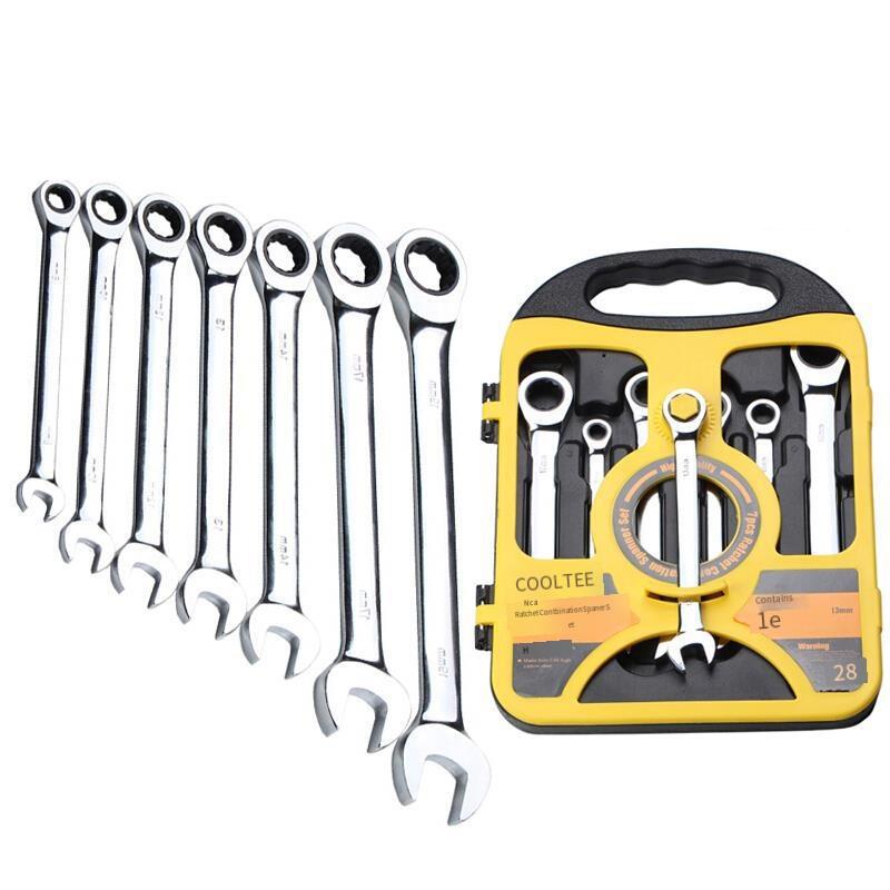 7-Piece Quick Ratchet Wrench Dual Purpose Open Ring Wrench Automatic Wrench Hardware Tool Wrench Set