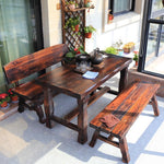 Carbonized Wood Table And Chair Outdoor Balcony Solid Wood Tea Leisure Three Piece Set Courtyard Antiseptic Wood Combination Park Chair Villa Barbecue