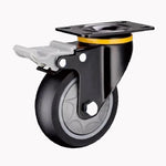 3 Inch Flat Bottom Plastic Double Brake Black Polyurethane (PU) Caster Medium Universal Wheel 4 Sets / Set