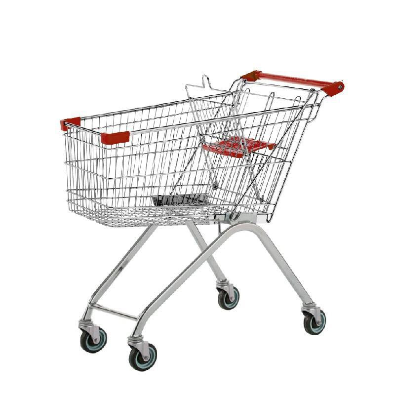 Supermarket Shopping Cart 80L Supermarket Handcart Galvanized Herringbone Feet Shopping Cart Trolley 84*52*95cm