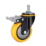 5 Inch Plastic Caster with Double Brakes 4pcs Pack Orange Yellow Polyurethane (PU) Caster Medium Single Ball Bearing Universal Wheel - 4pcs