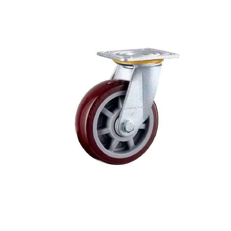 6 Inch Plate Swivel Caster Wheels 4pcs Pack Movable Heavy Duty Jujube Red Polyurethane Caster Universal Wheel - 4pcs